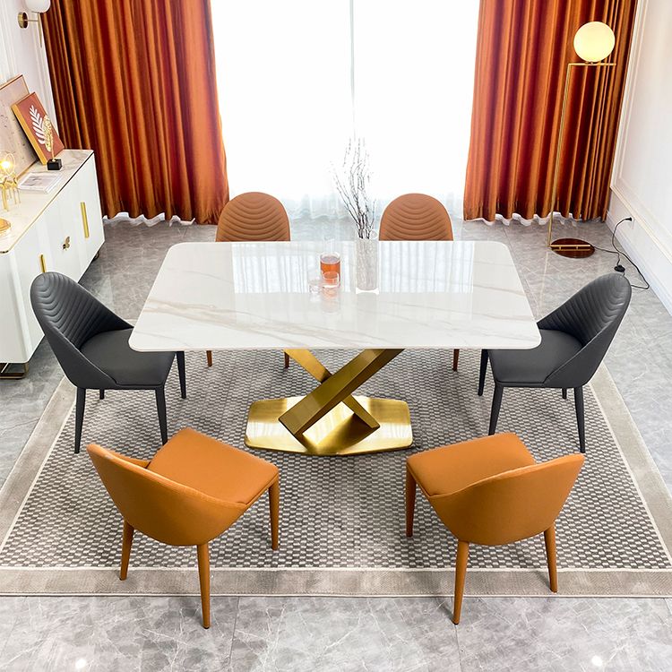 Contemporary Dining Set Metal Frame Rectangle White Slate Dining Table Set for Home Clearhalo 'Dining Room Sets' 'Dining Tables & Seating' 'dining_room_set' 'furn' 'furn_dining_room_set' 'Furniture' 'furniture_dining_room_set' 'Kitchen & Dining Furniture' 'kitchen&dining_furn' 'kitchen' 1200x1200_e3ee9e96-8370-4b00-b0b5-bac20b9d6c20