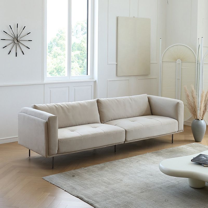 Sewn Pillow Back Sofa 29.53" H Faux Leather Sofa with Tufted Cushions in Beige