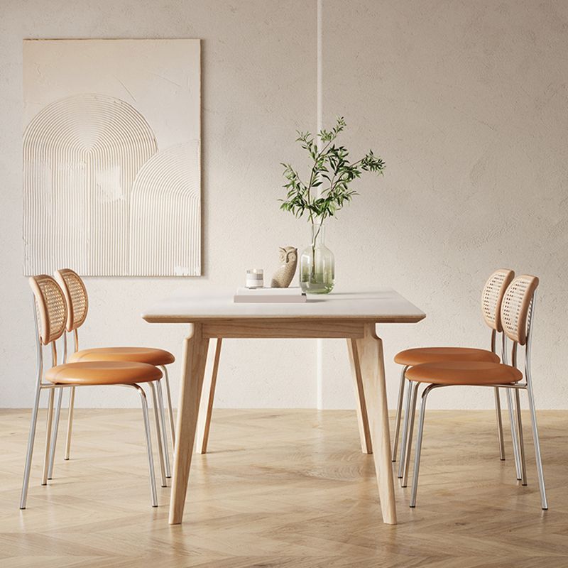 Mesa de comedor rectangular contemporánea con patas de madera maciza marrón claro