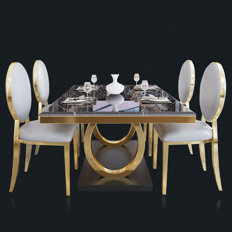 Rectangle Traditional Luxury Dining Table Gold Trestle Base Table for Dining Room Clearhalo ' dining_table' 'Dining Tables & Seating' 'Dining Tables' 'furn' 'furn_dining_table' 'Furniture' 'furniture_dining_table' 'Kitchen & Dining Furniture' 'kitchen&dining_furn' 'kitchen' 'kitchen_dining_table' 1200x1200_e3f5d489-efb2-4219-9aa9-47228f5586da