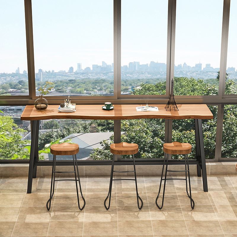 1/4 Pieces Industrial Iron Bar Table Set Rectangle Pine Wood Bistro Set with Footrest Clearhalo 'Bar Furniture' 'furn' 'furn_home_bar_bar_sets' 'Furniture' 'Home Bars & Bar Sets' 'home_bar_bar_sets' 'Kitchen & Dining Furniture' 1200x1200_e3f76700-99f3-47f3-bcdd-8e06046dcd1d