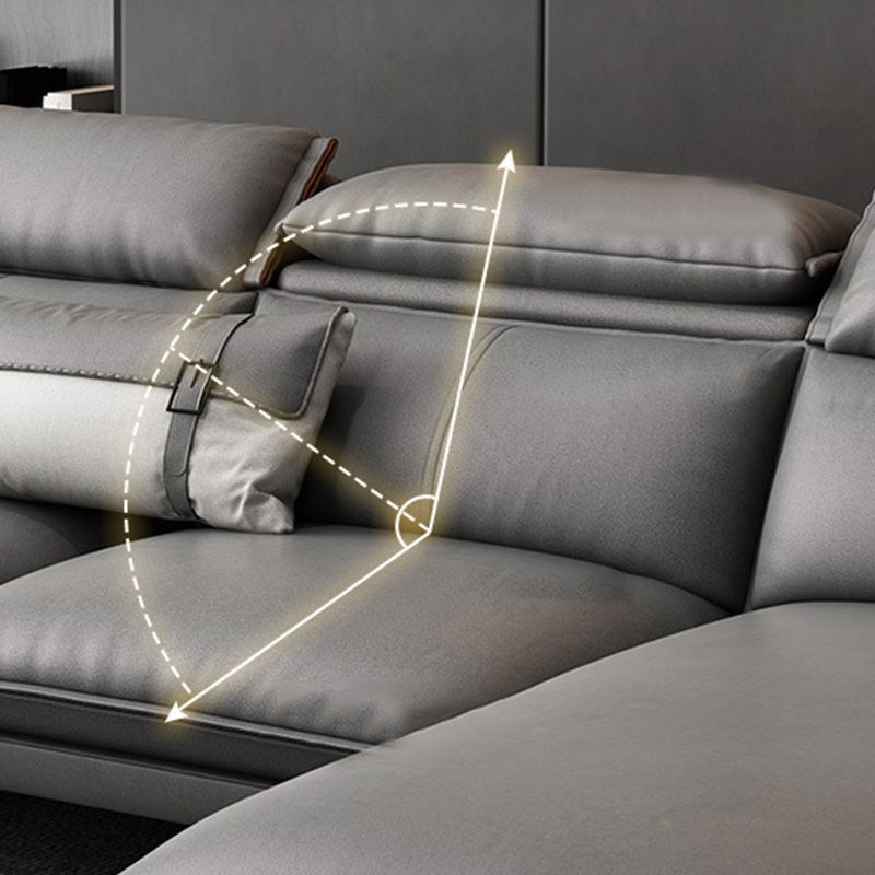 Modern Sofa & Chaise 4-seat Faux Leather Flared Arm Sectional