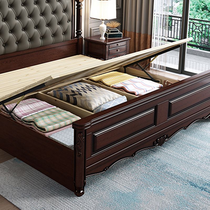 Rubberwood Traditional Panel Bed 62.59" High Brown Bed with Upholstered Headboard Clearhalo 'Bedroom Furniture' 'Beds' 'furn' 'furn_beds' 'Furniture' 1200x1200_e3f8e082-9d2f-4376-ada3-af78ec25842e