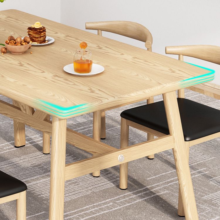 Tavolo da pranzo moderno rettangolo tavolo in legno con base di cavalletto di ferro