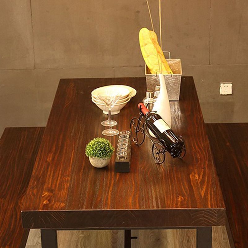 Mesa de comedor industrial Mesa de comedor de madera maciza marrón con base de caballete