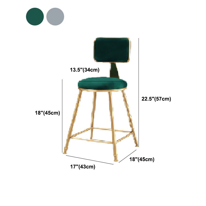 Glam Armless Backrest Counter Stool Iron Dining Room Bar Stool with Cushion