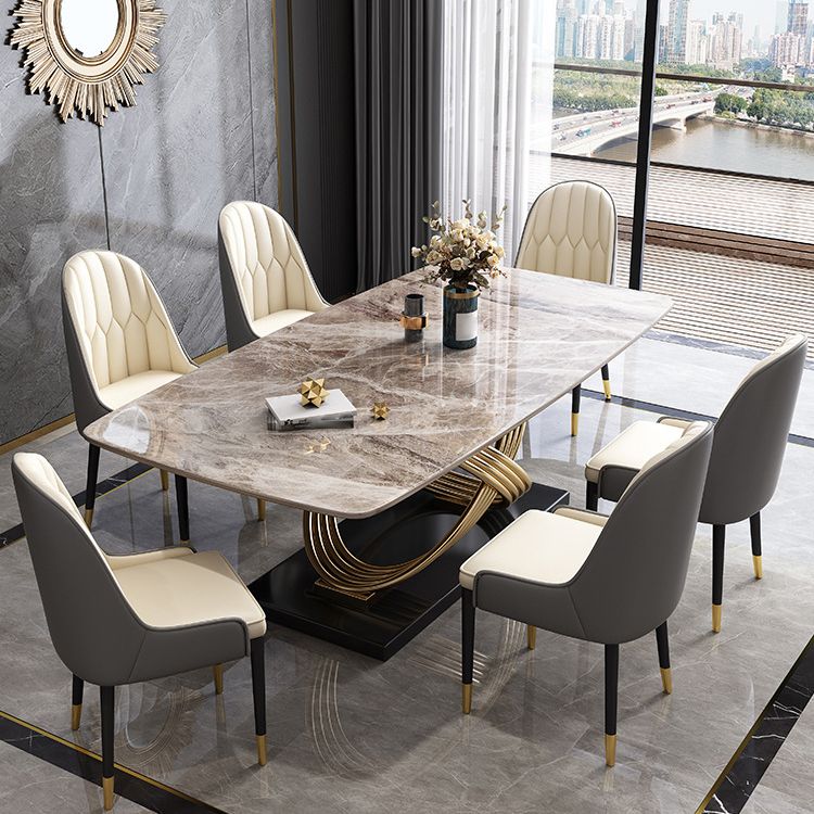 Stone Top Dining Table Modern Rectangle Dining Table with Gold Pedestal Base Clearhalo ' dining_table' 'Dining Tables & Seating' 'Dining Tables' 'furn' 'furn_dining_table' 'Furniture' 'furniture_dining_table' 'Kitchen & Dining Furniture' 'kitchen&dining_furn' 'kitchen' 'kitchen_dining_table' 1200x1200_e404d68d-a149-411d-bc1b-bce8b8ac7bb1