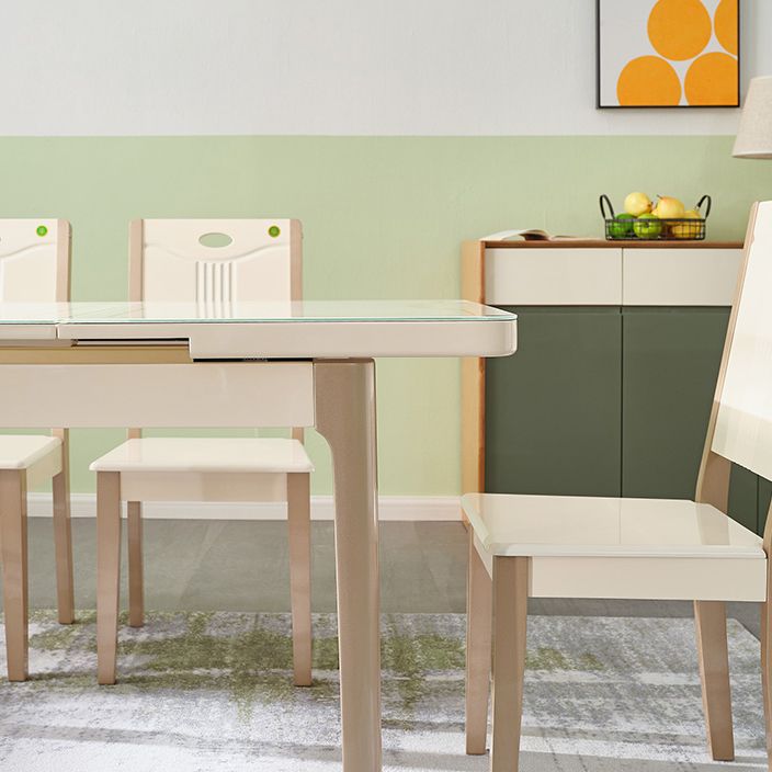 5/7 pezzi in vetro temperato Top 4 gambe in legno Set da pranzo per casa