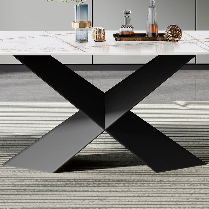 Modern White Dining Table Rectangle Sintered Stone Dining Table with Black Frame Clearhalo ' dining_table' 'Dining Tables & Seating' 'Dining Tables' 'furn' 'furn_dining_table' 'Furniture' 'furniture_dining_table' 'Kitchen & Dining Furniture' 'kitchen&dining_furn' 'kitchen' 'kitchen_dining_table' 1200x1200_e406d63c-4a1c-4e41-99fb-8a7875b4d118