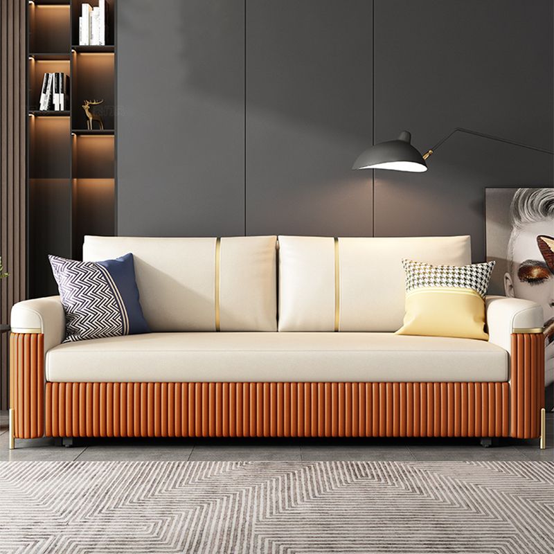 Modern Fucice Donno in pelle Sleeter Impietato Braccia quadrata divano letto in arancione