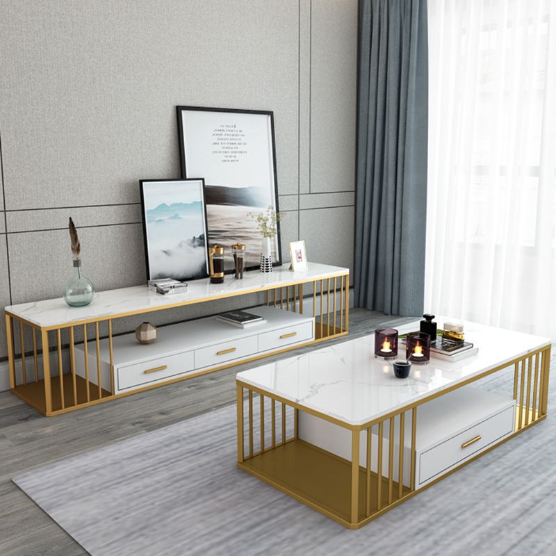 Glam Stone TV Media Stand 16" W Scaffalatura aperta Console TV con cassetti