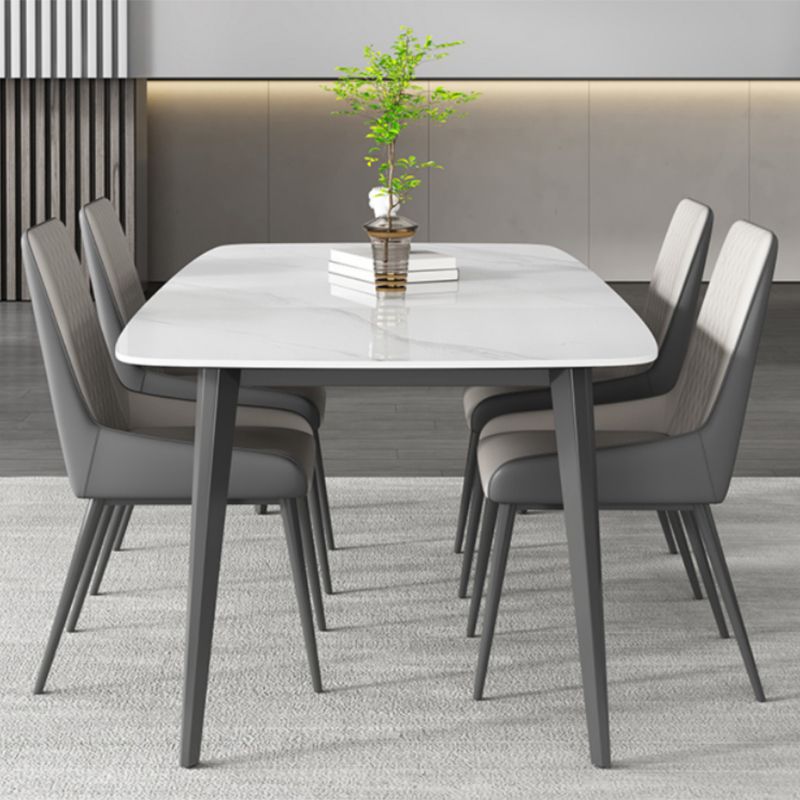 Contemporary White Rectangular Stone Dining Table with 4 Steel Foot Clearhalo 'Dining Tables & Seating' 'Dining Tables' 'dining_table' 'furn' 'furn_dining_table' 'Furniture' 'Kitchen & Dining Furniture' 1200x1200_e409531a-558c-4fab-9b5d-f0b070bd1372