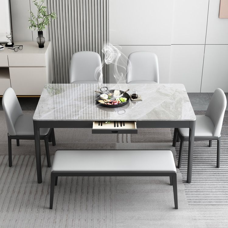 Rectangle Three-Color Dining Table Sintered Stone Table Vintage with Drawer Clearhalo ' dining_table' 'Dining Tables & Seating' 'Dining Tables' 'furn' 'furn_dining_table' 'Furniture' 'furniture_dining_table' 'Kitchen & Dining Furniture' 'kitchen&dining_furn' 'kitchen' 'kitchen_dining_table' 1200x1200_e409e97f-0a80-4706-b9f8-e0586e8981a3