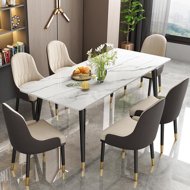 Black 4-foot Metal Dining Table Modern Stone Top Rectangle Dinette Table Clearhalo 'Dining Tables & Seating' 'Dining Tables' 'dining_table' 'furn' 'furn_dining_table' 'Furniture' 'furniture_dining_table' 'Kitchen & Dining Furniture' 1200x1200_e40a2353-8e8f-4008-9d03-5e3e50bbd074