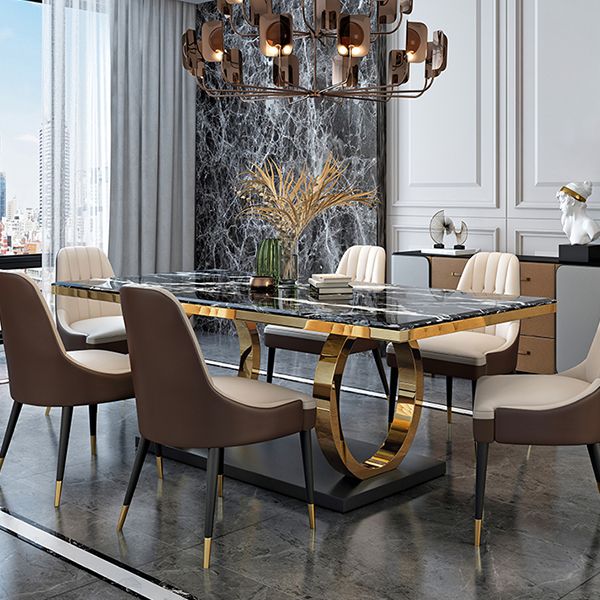 Metal Traditional Luxury Rectangle Indoor Table Sintered Stone Table with Metal Trestle Clearhalo ' dining_table' 'Dining Tables & Seating' 'Dining Tables' 'furn' 'furn_dining_table' 'Furniture' 'furniture_dining_table' 'Kitchen & Dining Furniture' 'kitchen&dining_furn' 'kitchen' 'kitchen_dining_table' 1200x1200_e40b0eab-27a5-4646-ad4d-7dd32f0add4e