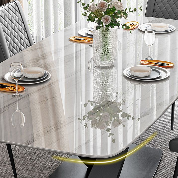 Traditional Luxury Rectangle Dining Table White Sintered Stone Table with Black Pedestal Base Clearhalo ' dining_table' 'Dining Tables & Seating' 'Dining Tables' 'furn' 'furn_dining_table' 'Furniture' 'furniture_dining_table' 'Kitchen & Dining Furniture' 'kitchen&dining_furn' 'kitchen' 'kitchen_dining_table' 1200x1200_e40bf1c0-cb45-4521-ac9f-34cbfb9c2038