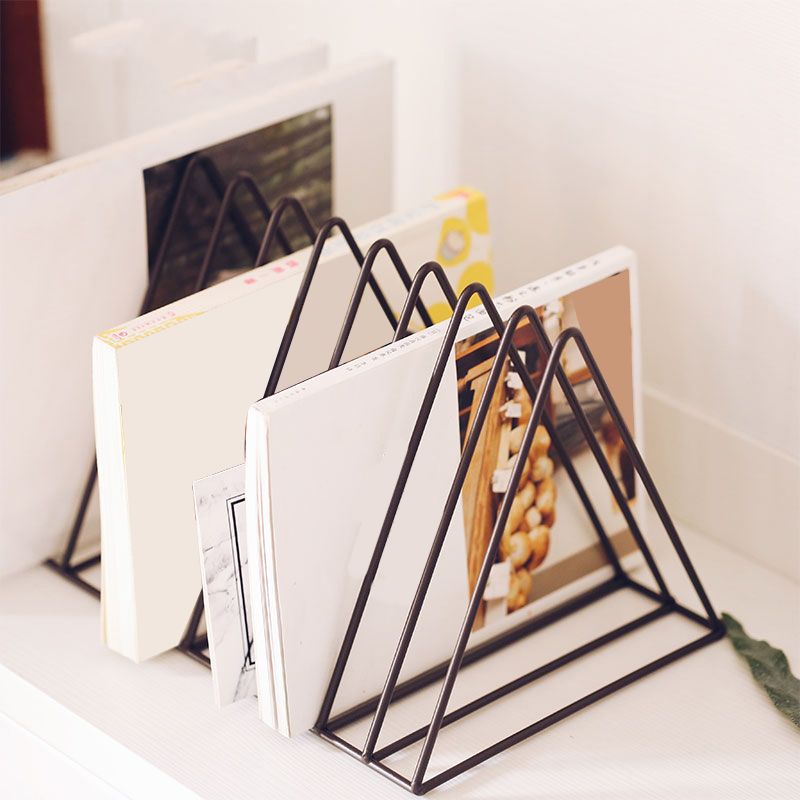 Light Luxury Metal Book Shelf Closed Back Triangle Desktop Bookcase