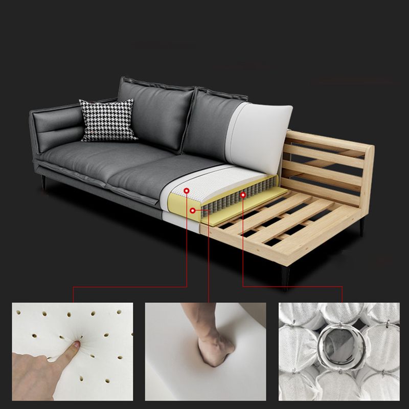 Stain Resistant Faux Leather Contemporary Square Arm Sofa Couch in Grey