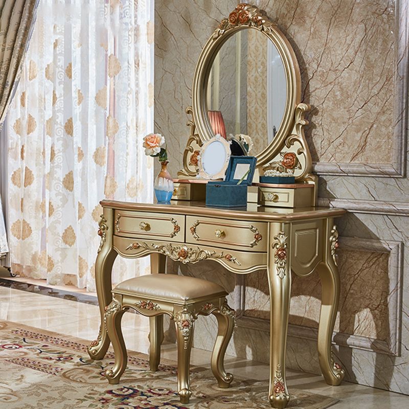 Victorian 33.4 "/41.3" Wide Wood 4 cassetti a specchio Vanity per il trucco a specchio