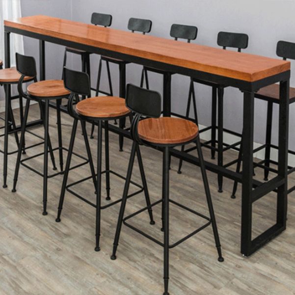 Pine Wood Bar Dining Table Industrial Bar Table with Black Trestle Base Clearhalo 'Bar Furniture' 'Bar Tables' 'bar_tables' 'furn' 'furn_bar_tables' 'Furniture' 'furniture_bar_tables' 'Kitchen & Dining Furniture' 1200x1200_e40ea4e8-50e6-490c-af1a-da00420e2c0d