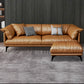 Tan Cushion Back Contemporary Stain-Resistant Genuine Leather Sofa Clearhalo 'furn' 'furn_sectionals' 'Furniture' 'furniture_sectionals' 'kitchen' 'kitchen_sectionals' 'Living Room Furniture' 'Sectionals' 1200x1200_e40f1c1a-c8e4-49d1-88ff-741ab28a1c4b