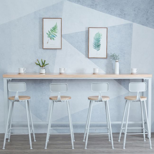 Tabella del bistrot industriale telaio in metallo bianco tavolo da top in legno naturale