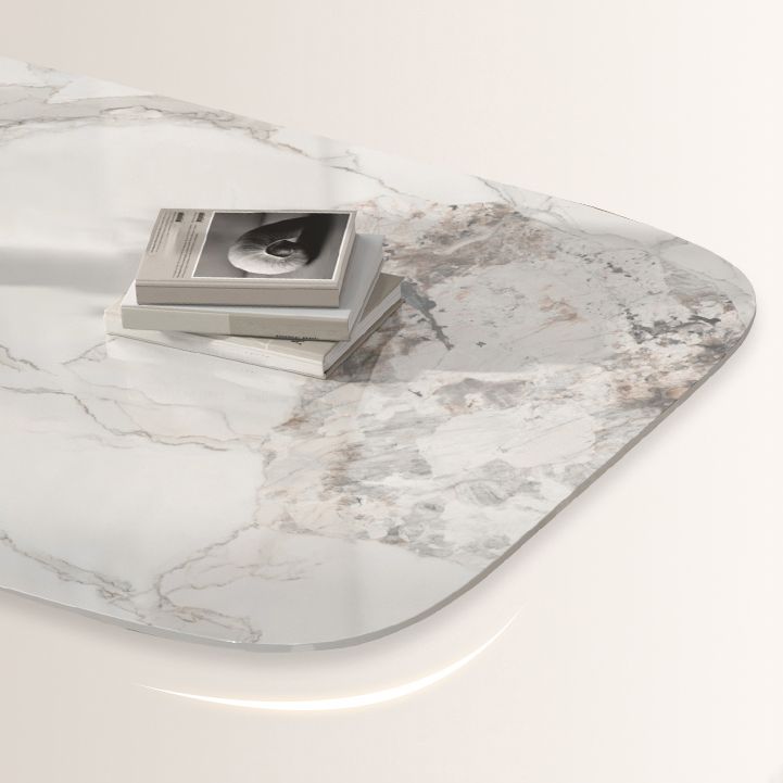 Tavolo da pranzo tradizionale di lusso con tavolo da pranzo superiore rettangolo di pietra bianca per cucina