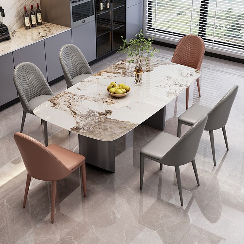 Style moderne 1/4/5/7 Pièces chaises de restauration Ensemble de meubles en pierre rectangulaire en blanc