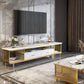 White Stone TV Stand Modern TV Media Stand with Metal Legs for Living Room