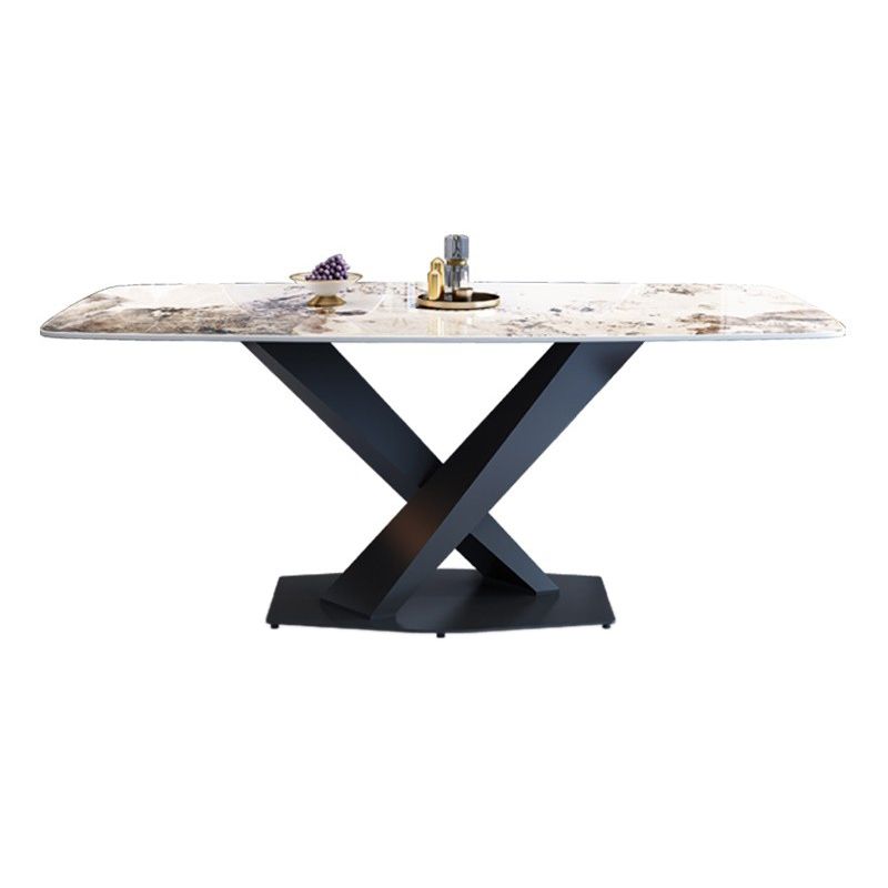Metal Modern Rectangle Table Sintered Stone Dining Table with Pedestal Base Clearhalo ' dining_table' 'Dining Tables & Seating' 'Dining Tables' 'furn' 'furn_dining_table' 'Furniture' 'furniture_dining_table' 'Kitchen & Dining Furniture' 'kitchen&dining_furn' 'kitchen' 'kitchen_dining_table' 1200x1200_e416c727-de7d-4c87-9369-877c335e014f
