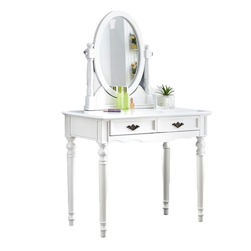2つの収納引き出しを備えた明るい白い虚栄心ゴムウッドメイクアップバニティ、17.71 "幅