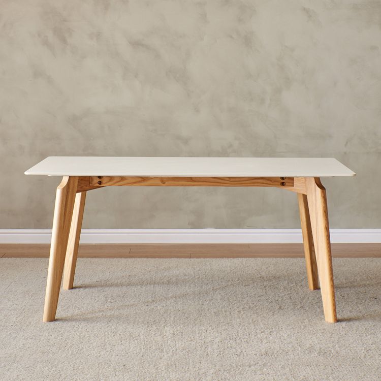 Mid-Century Modern Dining Table White Stone Top Table with Wooden Base Clearhalo 'Dining Tables & Seating' 'Dining Tables' 'dining_table' 'furn' 'furn_dining_table' 'Furniture' 'Kitchen & Dining Furniture' 1200x1200_e41edf76-f8ee-4263-9414-819b7df03764