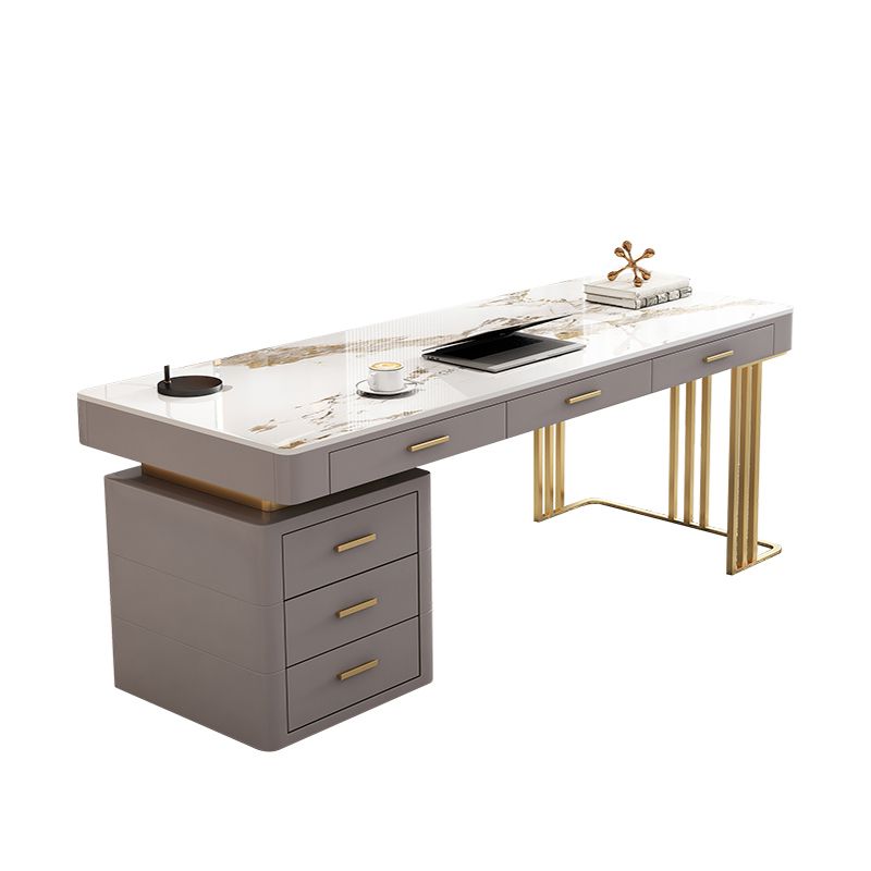 Glam Writing Desk Stone Rectangle 29.53" Tall Office Desk with Drawers Clearhalo 'furn' 'furn_office_desk' 'Furniture' 'Office Desks' 'Office Furniture' 'office_desk' 1200x1200_e42400d6-4fd8-437f-adfb-c2a22f1a77a3