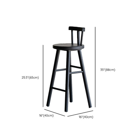 Solid Wood Bar Stools Black Backless Dining Stools with Footrest