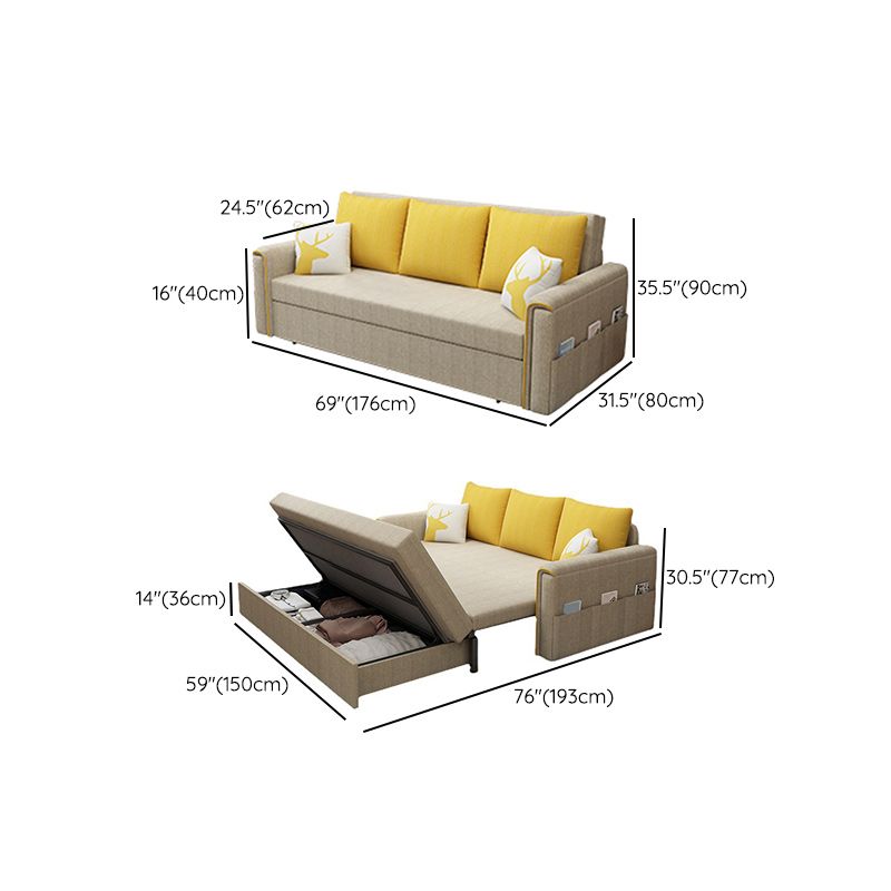 Pillow Included Sofa Futon Square Arm Convertible Sofa with Storage