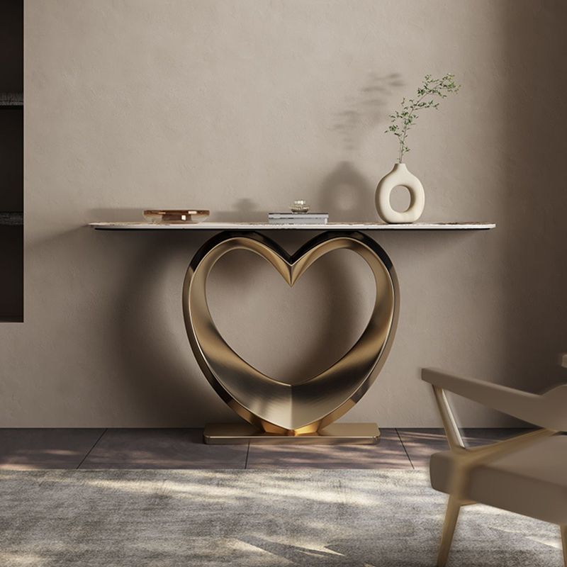 Half Moon Shape Contemporary Console Table Gold Stone Console Sofa Table Clearhalo 'Console Tables' 'console_tables' 'Entry & Mudroom Furniture' 'furn' 'furn_console_tables' 'Furniture' 1200x1200_e426e639-8804-4b02-9146-d4b9cdcd81ac