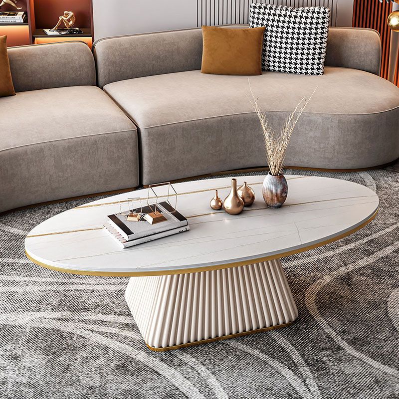 17.7"H Modern Metal Frame Single Foot Base Slate Oval Coffee Table Clearhalo 'Coffee & Accent Tables' 'Coffee Tables' 'coffee_tables' 'furn' 'furn_coffee_tables' 'Furniture' 'Living Room Furniture' 1200x1200_e4272569-8c6d-4cff-82c5-684d9a433e88