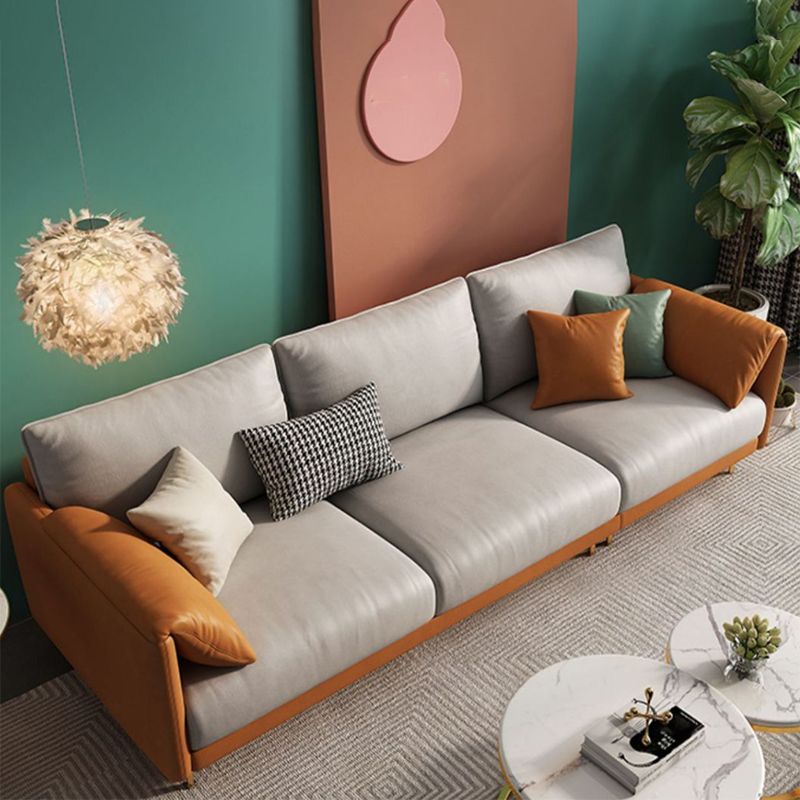 Contemporary 33.46" H Faux Leather Pillow Top Arm Sofa for Living Room