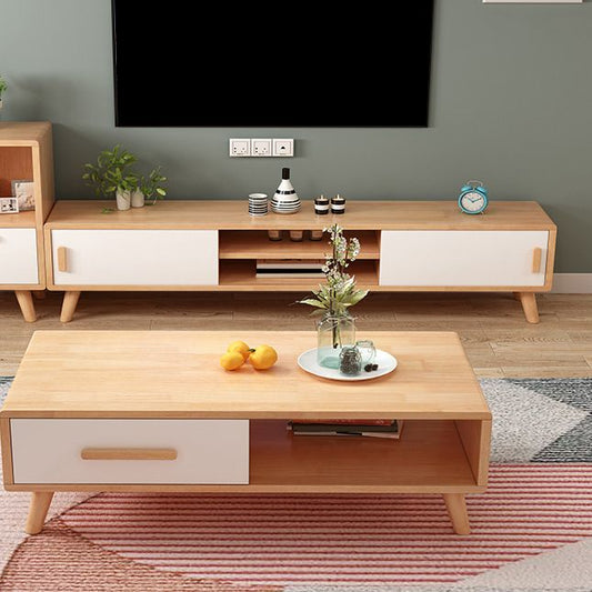 Stand TV in legno massiccio in legno e bianco, console TV angolare Storage