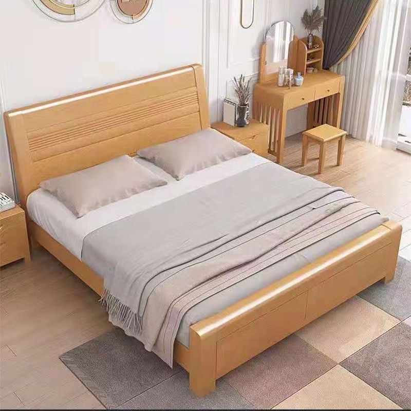 Skandinavisches natürliches Holzschlittenbett mit rechteckigem Kopfteil