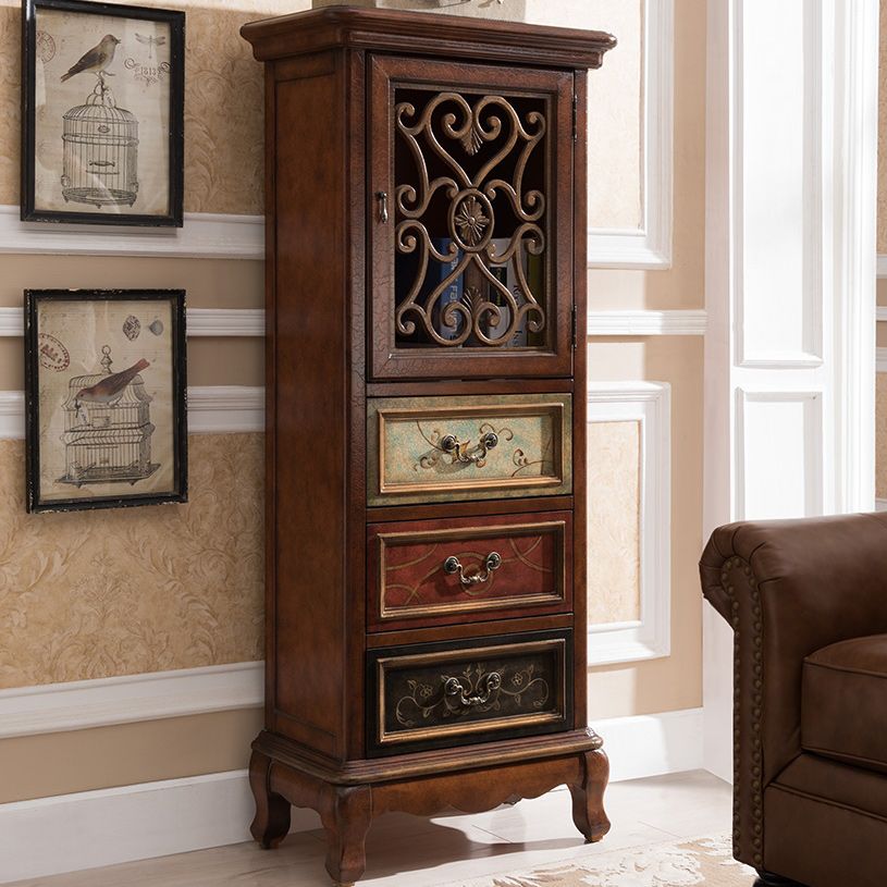 Industrial Rectangle Accent Cabinet with 3 Drawers Distressed Finish Cabinet