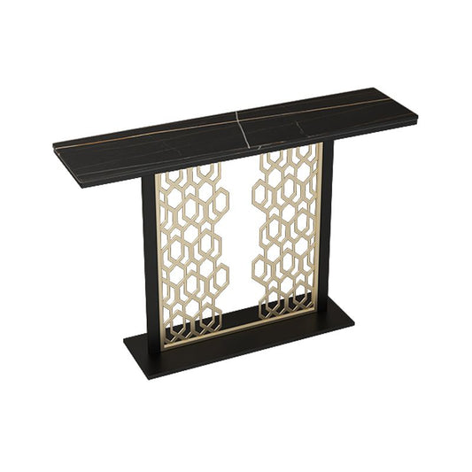 Tavolo console glam con top in pietra rettangolo e base nera per Hall