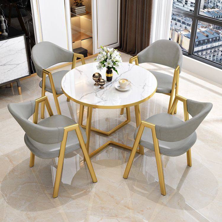 Glam Wood Top Dining Table Round Tabletop with Iron Double Pedestal Base Clearhalo 'Dining Tables & Seating' 'Dining Tables' 'dining_table' 'furn' 'furn_dining_table' 'Furniture' 'Kitchen & Dining Furniture' 1200x1200_e43920de-2eaa-4861-9c2c-2d5881f91d3f