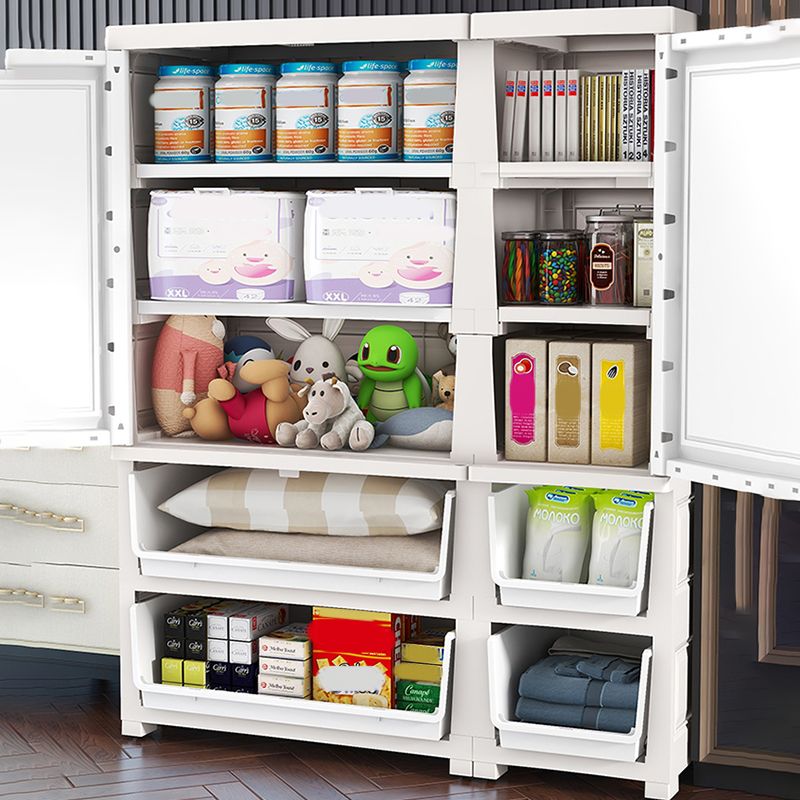 Armadio di stoccaggio bianco con cassetti mobile in plastica contemporanea