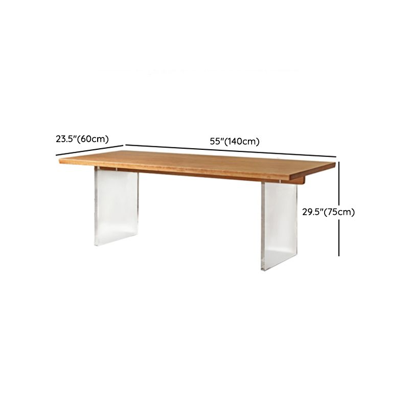 コンテンポラリーソリッドウッドトップとアクリルベースダイニングテーブルセット