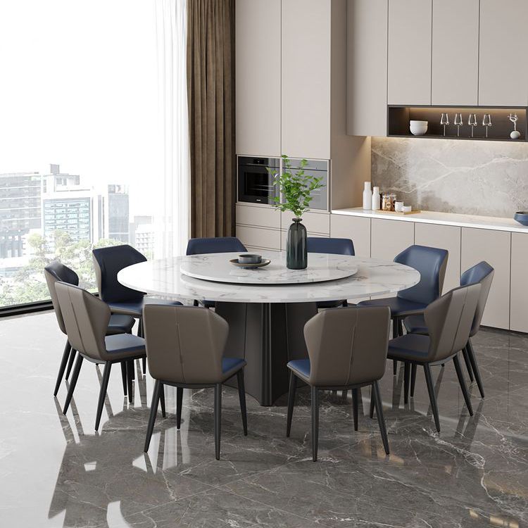 Round Pedestal Home Furniture Simple Style Marble Dining Room Collection with Turntable Clearhalo ' dining_table' 'Dining Tables & Seating' 'Dining Tables' 'furn' 'furn_dining_table' 'Furniture' 'furniture_dining_table' 'Kitchen & Dining Furniture' 'kitchen&dining_furn' 'kitchen' 'kitchen_dining_table' 1200x1200_e43d6464-0117-474a-b0bd-9dacbe6c2987
