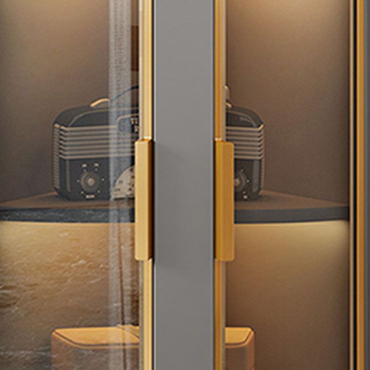 Wood Glass Paned Corner Modern Bar Pulls Accent Cabinet with Doors