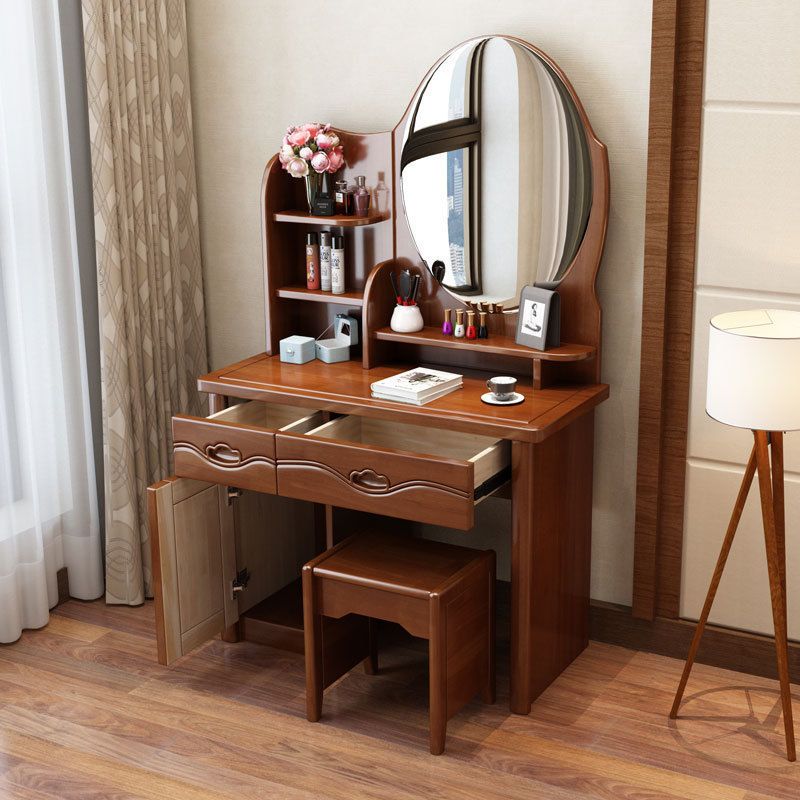 16.92" Wide Makeup Table with 2 Drawers Brown Vanity Tables with Mirror