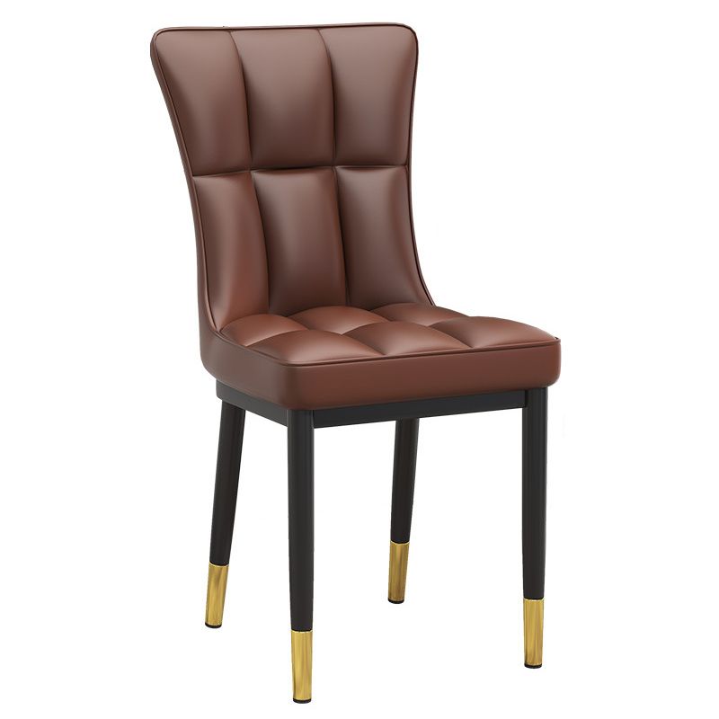 Silla de comedor de cuero Glam Parsons con patas de acero en acabado mate para el hogar