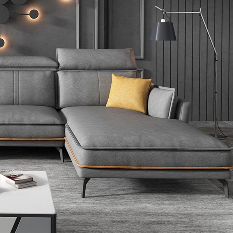 Modern Square Arm Cushion Back Sectional Faux Leather Sofa and Chaise in Dark Gray Clearhalo 'furn' 'furn_sectionals' 'Furniture' 'furniture_sectionals' 'kitchen' 'kitchen_sectionals' 'Living Room Furniture' 'Sectionals' 1200x1200_e445bf49-c119-41bf-a772-311d362ad803